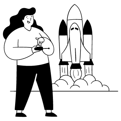 Illustration d'un personnage manipulant une fusée