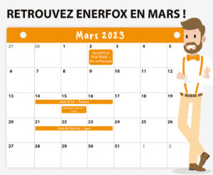 Liste des événements où Enerfox sera en mars 2023 : CFIA, West Data Festival et BePositive